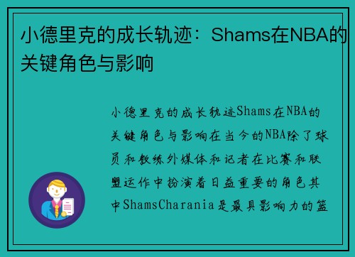 小德里克的成长轨迹：Shams在NBA的关键角色与影响
