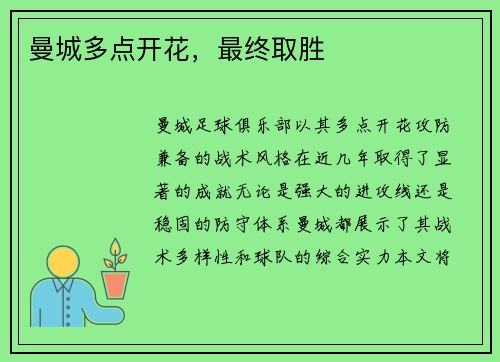 曼城多点开花，最终取胜